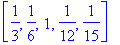 VECTOR([1/3, 1/6, 1, 1/12, 1/15])