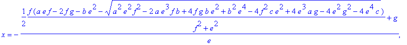 {x = -(1/2*f*(a*e*f-2*f*g-b*e^2+sqrt(a^2*e^2*f^2-2*...